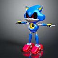 Blue Hedgehog Robot Character with Yellow Ears Red Eyes Black Mask Mechanical Limbs Red Feet
