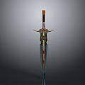 Ornate Decorative Sword With Red Hilt Gold Accents And Intricate Blade Patterns 3d model