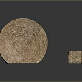 Large Cylindrical Hay Bale And Small Rectangular Straw Block On Dark Background With Reflection 3d model