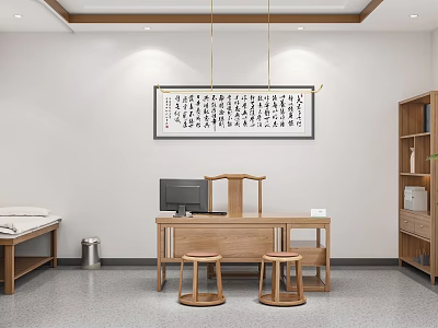 Modern Hospital Outpatient Clinic Waiting Area With Doctor's Desk And Comfortable Seats 3d model