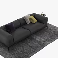 Black Leather Sofa With Colorful Pillows And Side Table On Gray Rug 3d model