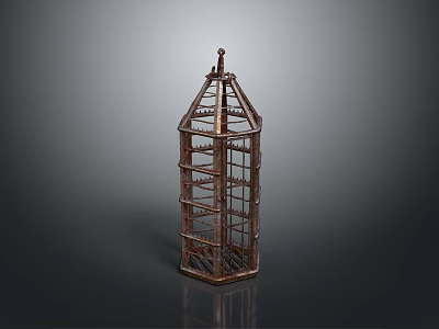 Vintage Metal Tower Shaped Grid Design Decorative Lantern For Home Living 3d model