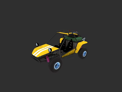 Yellow Off Road Dune Buggy with Open Cockpit Large Tires and Green Seats 3d model