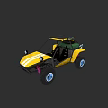 Yellow Off Road Dune Buggy with Open Cockpit Large Tires and Green Seats