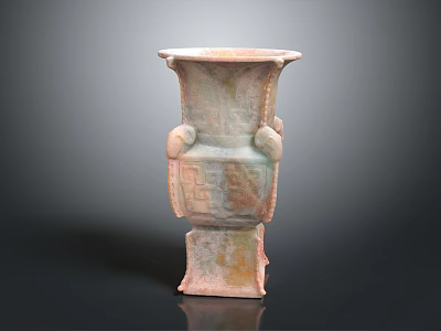 Ancient Bronze Vessel With Intricate Carvings Dual Handles And Square Base 3d model