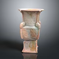 Ancient Bronze Vessel With Intricate Carvings Dual Handles And Square Base