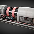Industrial Machinery With Large Drums Red Components Pipes And Control Panel