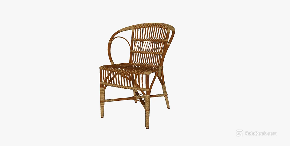 Natural Wicker Leisure Chair With Curved Armrests And Comfortable Woven Design 3d model 