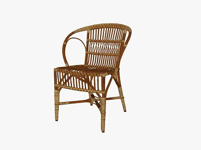 Natural Wicker Leisure Chair With Curved Armrests And Comfortable Woven Design 3d model