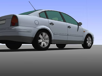 Silver Sedan Car Rear Side View With Windows Wheels And Antenna 3d model