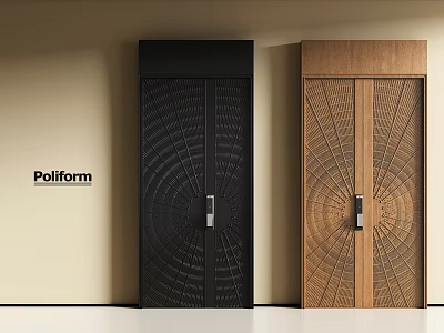 Poliform Black And Wooden Security Doors With Radial Pattern Design Details 3d model