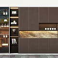 Modern Wine Cabinet With Glass Door Displaying Wine Bottles Glasses And LED Lighting