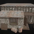 Rustic Traditional Hut With Cylindrical Walls Wooden Porch And Clay Pots