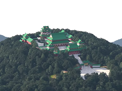 Ancient Architecture With Green Roofs Red Walls On Hillside Surrounded By Trees 3d model