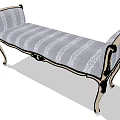 Classic Ottoman Bench With Gray Floral Upholstery Black Ornate Trim And Curved Legs