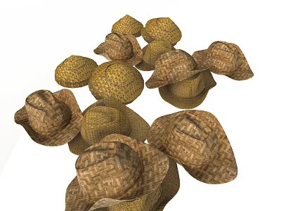 Pile of Classic Woven Straw Hats with Natural Summer Style Design 3d model