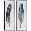 Set of Four Feather Themed Abstract Paintings In Watercolor Style With Black Frames