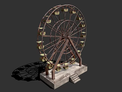 Ferris Wheel Amusement Equipment With Metal Structure Cabins And Concrete Base Steps 3d model