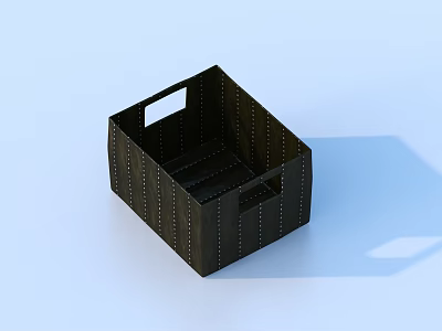 Black Square Striped Storage Basket With Handle And Rivet Details For Home Organization 3d model