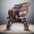 Red Mechanical Creature Character With Four Legs And Carriage Top Structure 3d model
