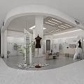 Modern Minimalist Clothing Store Interior With Mannequins Hanging Racks And Green Plants
