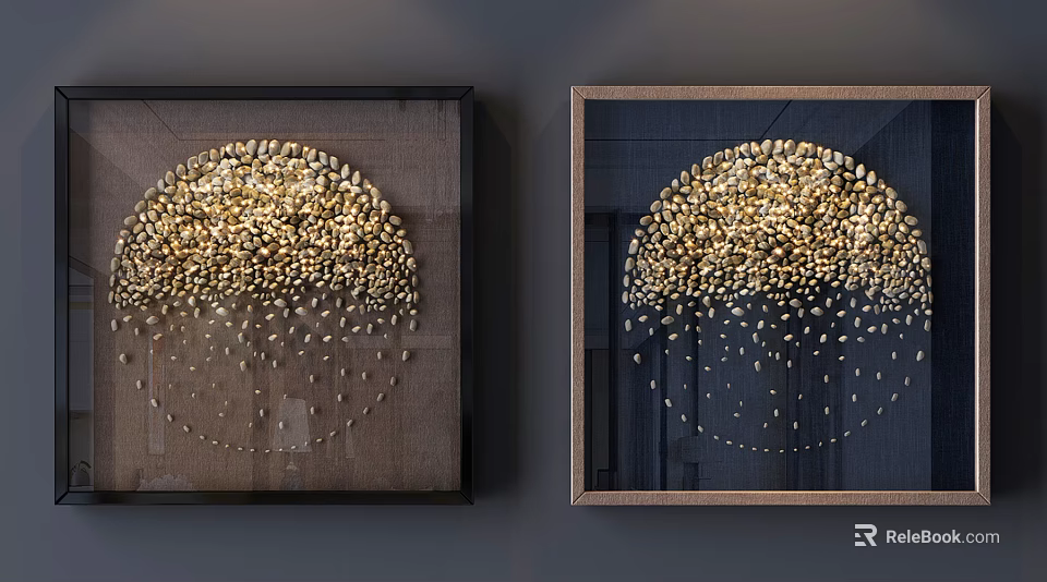 Abstract Painting For Interior Decor With Golden Circular Design And Dangling Elements 3d model