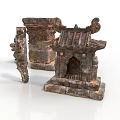 Ancient Architectural Stone Components With Intricate Carvings And Traditional Roof Designs