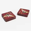 Red Square Tin Boxes With Elegant Crane Artwork And Classic Design 3d model