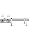 Modern Conference Table with Brown Top Black Legs and Mesh Office Chairs in Gray Concrete