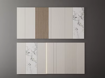 Gray And White Background Wall Design Featuring Wood Grain And Marble Textures 3d model