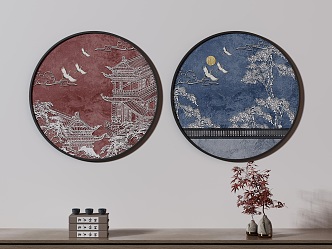 New Chinese Round Frame Painting Decorative Painting 3d model