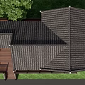 Traditional Detached Villa With Wooden Structure Classic Roof Forest Surroundings Deck Steps Green Lawn
