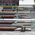 Stone Wood Terrace Steps With Seating Green Plants In Commercial Complex Public Space