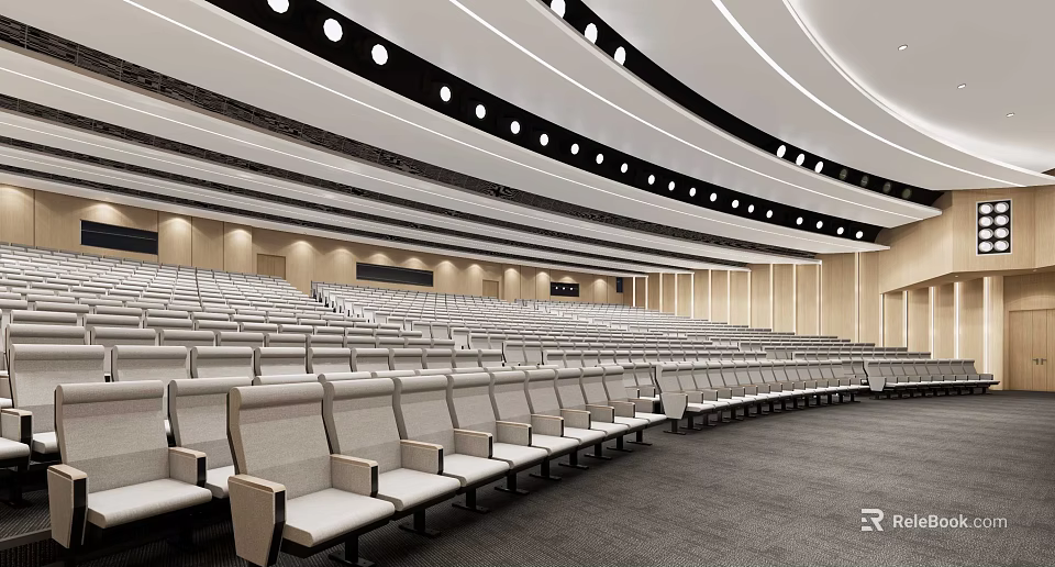 Modern Spacious Conference Room Interior Design With Neat Seating And Curved Lighting 3d model 