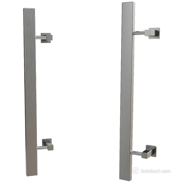 Modern Metal Door Handles with Sleek Long Bar Design and Square Mounting Brackets 3d model 