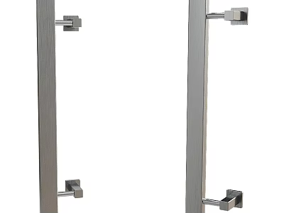 Modern Metal Door Handles with Sleek Long Bar Design and Square Mounting Brackets 3d model
