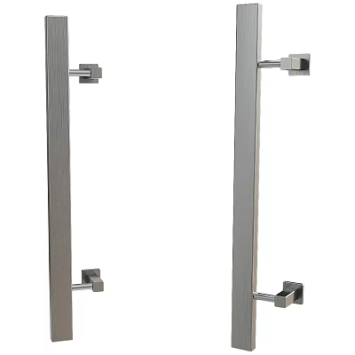 Modern Metal Door Handles with Sleek Long Bar Design and Square Mounting Brackets 3d model