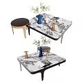 Modern Marble Top Coffee Table With Blue Vase Decorative Items And Magazines 3d model