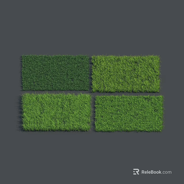 Four Square Green Grass Patches Arranged In Grid Pattern Against Gray Background 3d model 