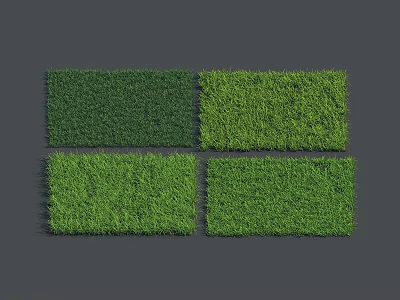 Four Square Green Grass Patches Arranged In Grid Pattern Against Gray Background 3d model