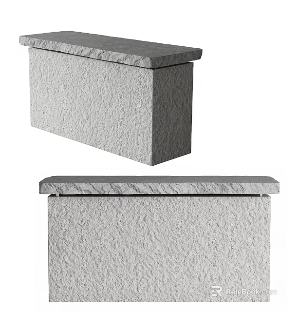 Two Grey Stone Rectangular Blocks With Textured Surfaces And Smooth Tops 3d model 