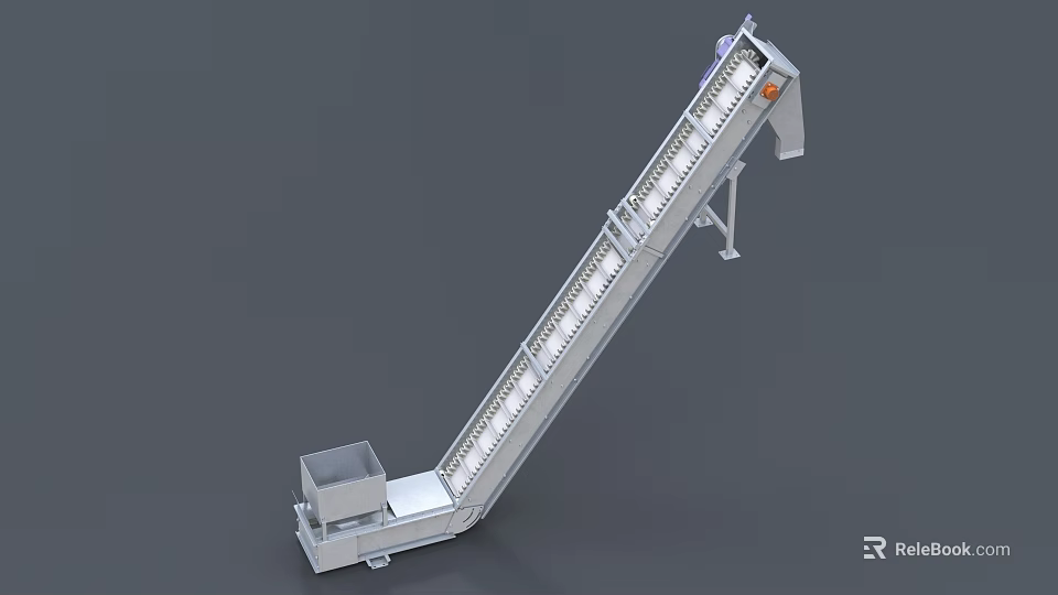 Industrial Inclined Conveyor System With Metal Structure And Hopper For Material Handling 3d model 