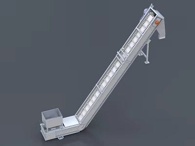 Industrial Inclined Conveyor System With Metal Structure And Hopper For Material Handling 3d model