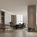 Modern Bright Spacious Executive Office With Warm Wood Decor Comfortable Furniture And Fresh Green Plants