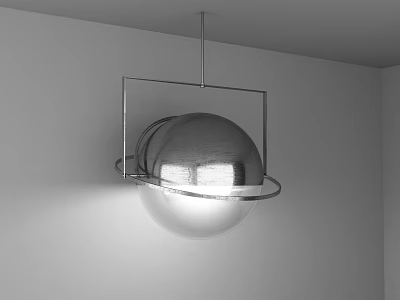 Sleek Modern Pendant Light With Spherical Shade And Metal Frame Design 3d model