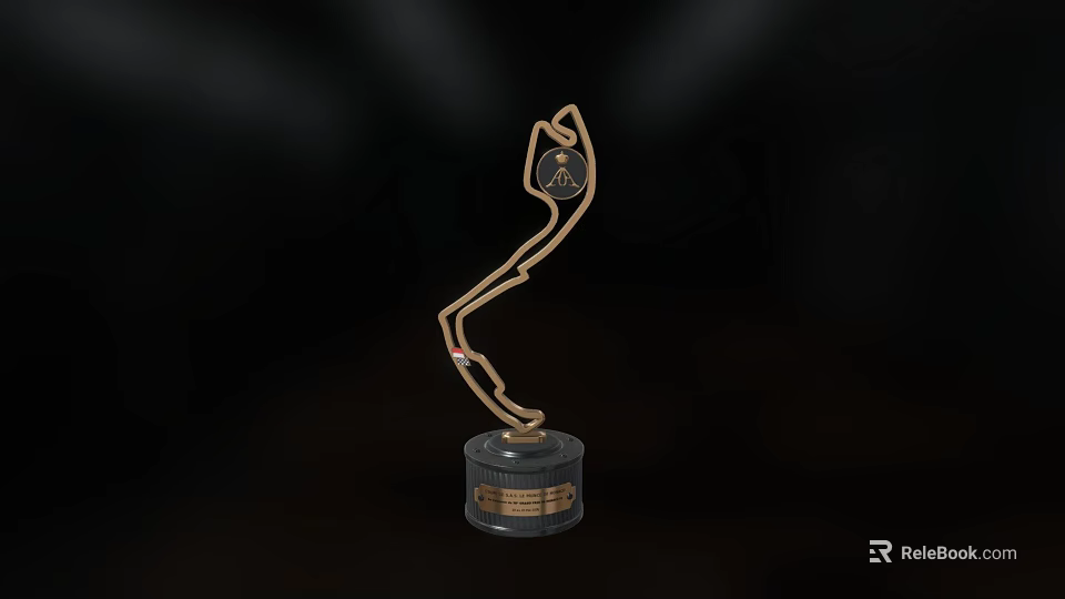 Stunning Golden Curved Trophy With Engraved Base And Elegant Design 3d model 