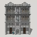 Classical Multi Story Commercial Complex With Stone Exterior And Balconies 3d model