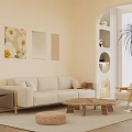 Modern Cream Style Sofa Coffee Table Combination Single Sofa Multiplayer Sofa 3d model