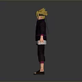 Man With Blonde Hair Dark Coat White Shirt Dark Pants Sandals And Blue Waist Pouch
