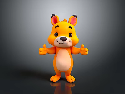 Cute Orange Cartoon Animal Character With Upright Ears White Belly And Playful Pose 3D Render 3d model